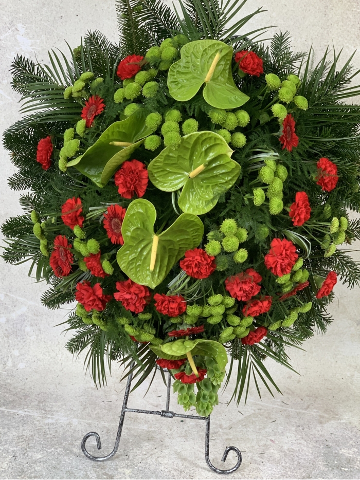 Wieniec anturium-goździki-gerbera-chryznatema santini